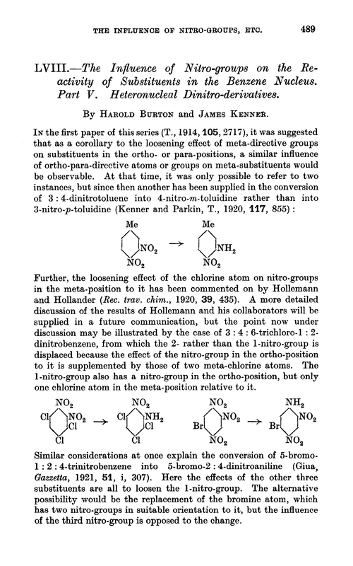 LVIII.—The influence of nitro-groups on the reactivity of substituents in the benzene nucleus. Part V. Heteronucleal dinitro-derivatives