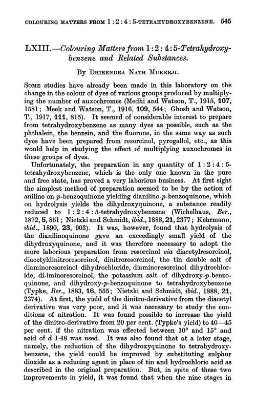LXIII.—Colouring matters from 1 : 2 : 4 : 5-tetrahydroxybenzene and related substances