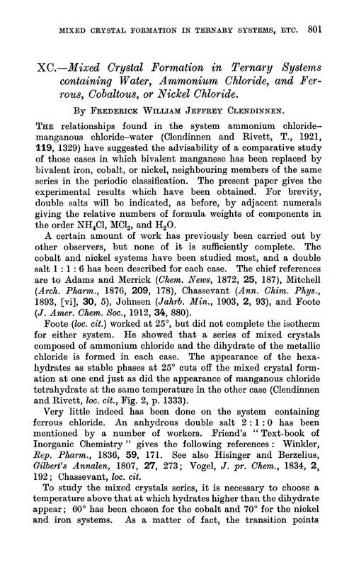 XC.—Mixed crystal formation in ternary systems containing water, ammonium chloride, and ferrous, cobaltous, or nickel chloride