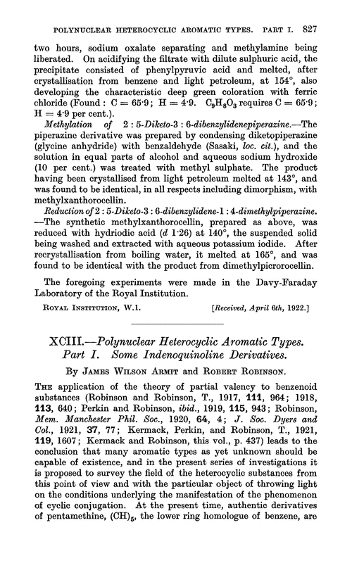 XCIII.—Polynuclear heterocyclic aromatic types. Part I. Some indenoquinoline derivatives