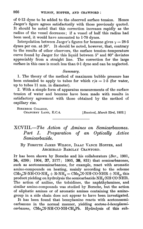 XCVIII.—The action of amines on semicarbazones. Part I. Preparation of an optically active semicarbazide