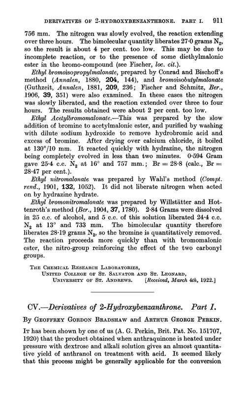 CV.—Derivatives of 2-hydroxybenzanthrone. Part I