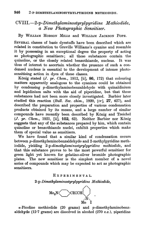 CVIII.—2-p-Dimethylaminostyrylpyridine methiodide, a new photographic sensitiser