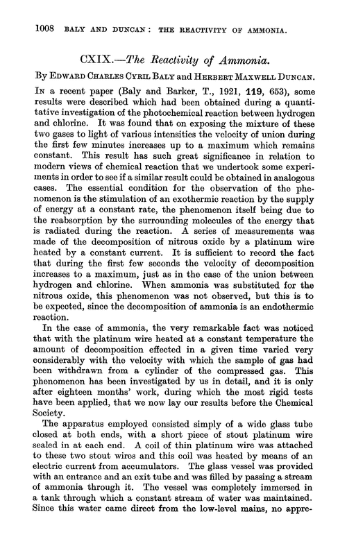 CXIX.—The reactivity of ammonia
