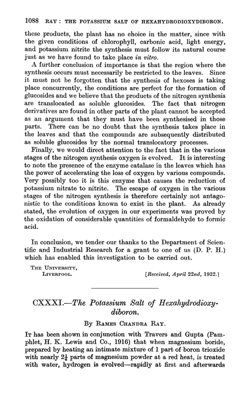 CXXXI.—The potassium salt of hexahydrodioxydiboron