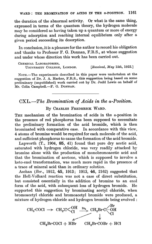 CXL.—The bromination of acids in the α-position