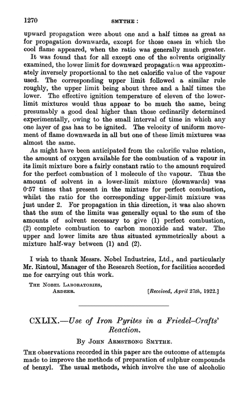 CXLIX.—Use of iron pyrites in a Friedel–Crafts' reaction