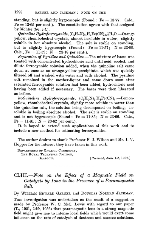 CLIII.—Note on the effect of a magnetic field on catalysis by ions in the presence of a paramagnetic salt