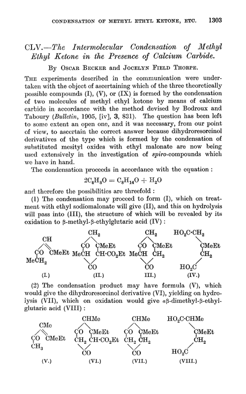 CLV.—The intermolecular condensation of methyl ethyl ketone in the presence of calcium carbide