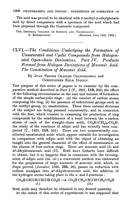 CLVI.—The conditions underlying the formation of unsaturated and cyclic compounds from halogenated open-chain derivatives. Part IV. Products formed from halogen derivatives of muconic acid. The constitution of muconic acid