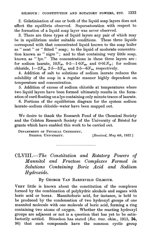 CLVIII.—The constitution and rotatory powers of mannitol and fructose complexes formed in solutions containing boric acid and sodium hydroxide