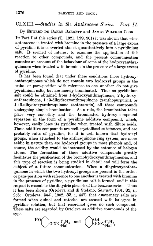 CLXIII.—Studies in the anthracene series. Part II