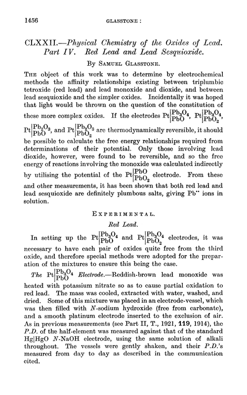CLXXII.—Physical chemistry of the oxides of lead. Part IV. Red lead and lead sesquioxide