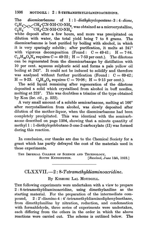 CLXXVII.—2 : 8-Tetramethyldiaminoacridine