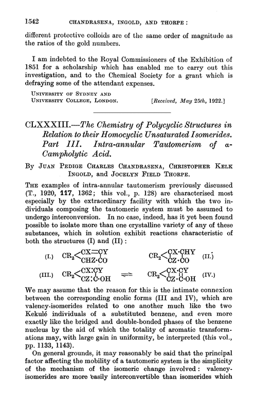 CLXXXIII.—The chemistry of polycyclic structures in relation to their homocyclic unsaturated isomerides. Part III. Intra-annular tautomerism of α-campholytic acid