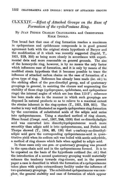 CLXXXIV.—Effect of attached groups on the ease of formation of the cyclopentane ring