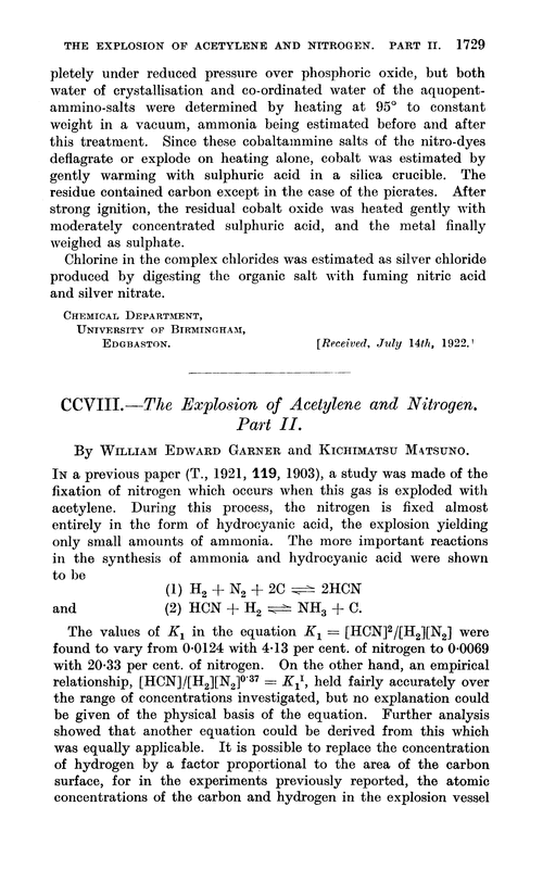 CCVIII.—The explosion of acetylene and nitrogen. Part II