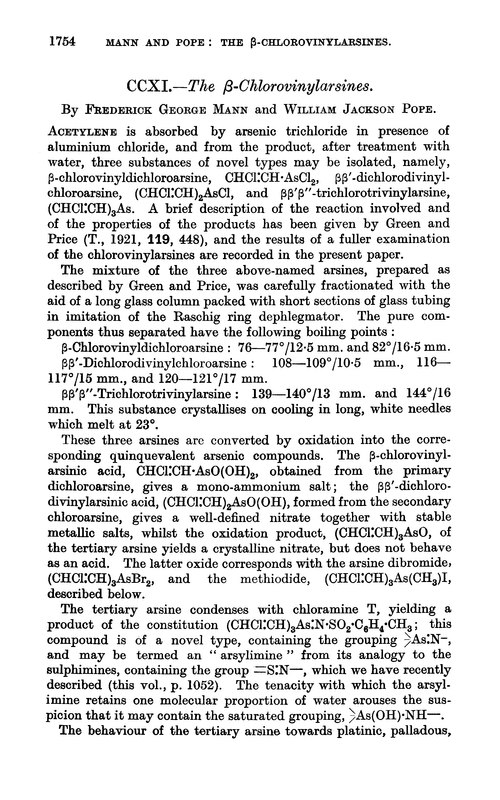 CCXI.—The β-chlorovinylarsines