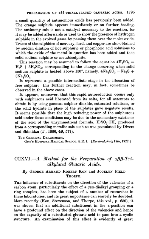 CCXVI.—A method for the preparation of αββ-trialkylated glutaric acids