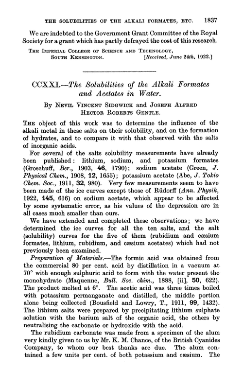 CCXXI.—The solubilities of the alkali formates and acetates in water