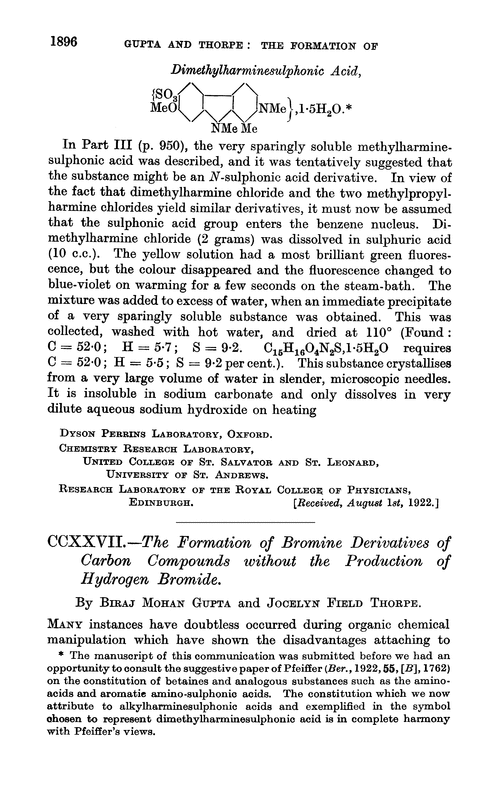 CCXXVII.—The formation of bromine derivatives of carbon compounds without the production of hydrogen bromide