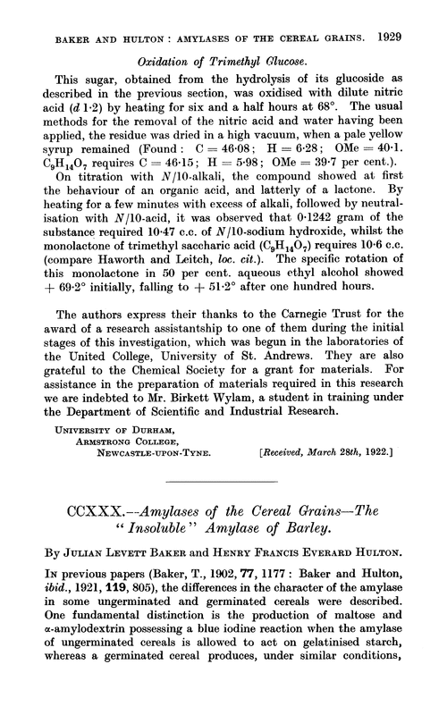 CCXXX.—Amylases of the cereal grains—the “insoluble” amylase of barley