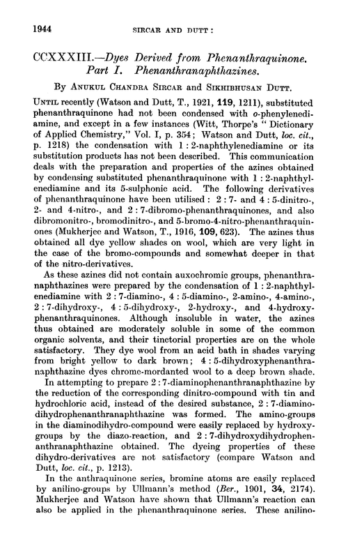 CCXXXIII.—Dyes derived from phenanthraquinone. Part I. Phenanthranaphthazines