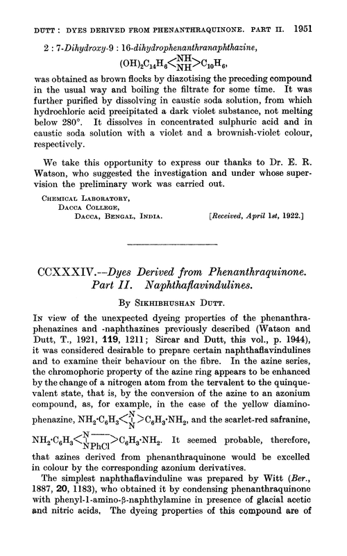 CCXXXIV.—Dyes derived from phenanthraquinone. Part II. Naphthaflavindulines