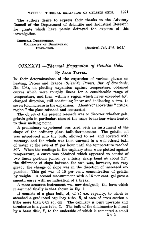 CCXXXVI.—Thermal expansion of gelatin gels