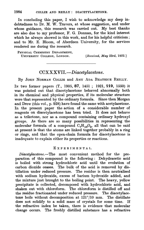 CCXXXVII.—Diacetylacetone