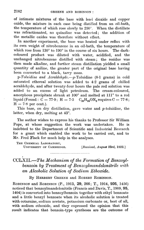 CCLXII.—The mechanism of the formation of benzoylbenzoin by treatment of benzoylmandelonitrile with an alcoholic solution of sodium ethoxide