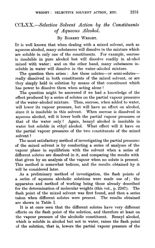 CCLXX.—Selective solvent action by the constituents of aqueous alcohol