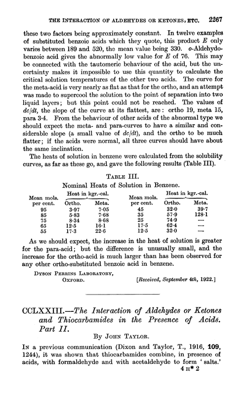CCLXXIII.—The interaction of aldehydes or ketones and thiocarbamides in the presence of acids. Part II