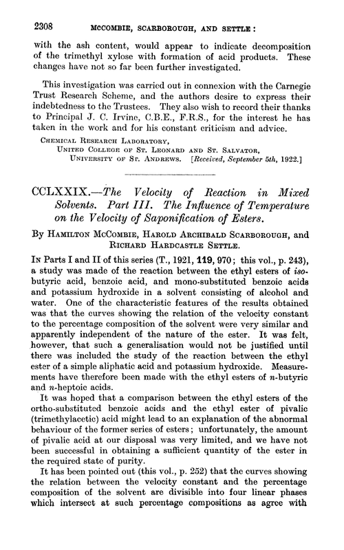 CCLXXIX.—The velocity of reaction in mixed solvents. Part III. The influence of temperature on the velocity of saponification of esters