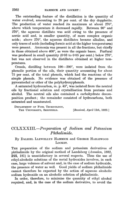 CCLXXXIII.—Preparation of sodium and potassium phthalimide