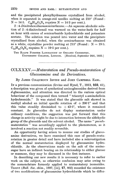 CCLXXXV.—Mutarotation and pseudo-mutarotation of glucosamine and its derivatives