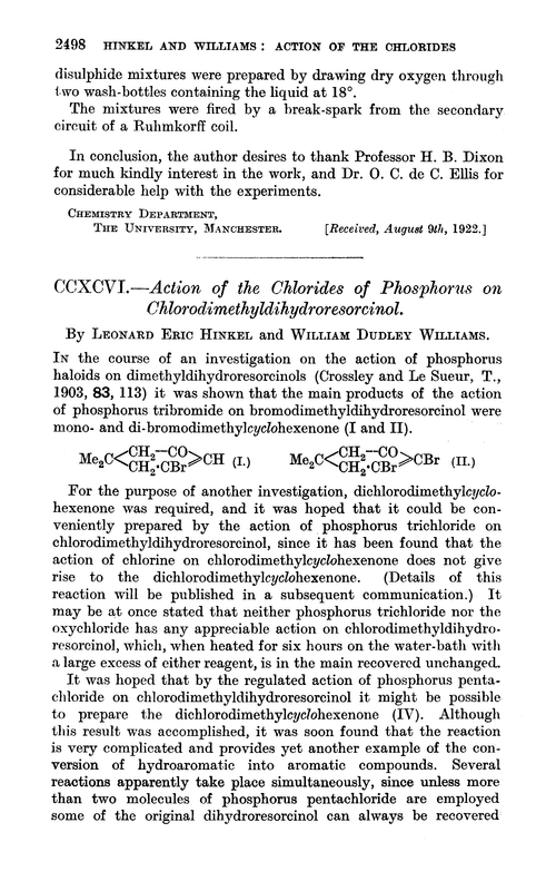 CCXCVI.—Action of the chlorides of phosphorus on chlorodimethyldihydroresorcinol