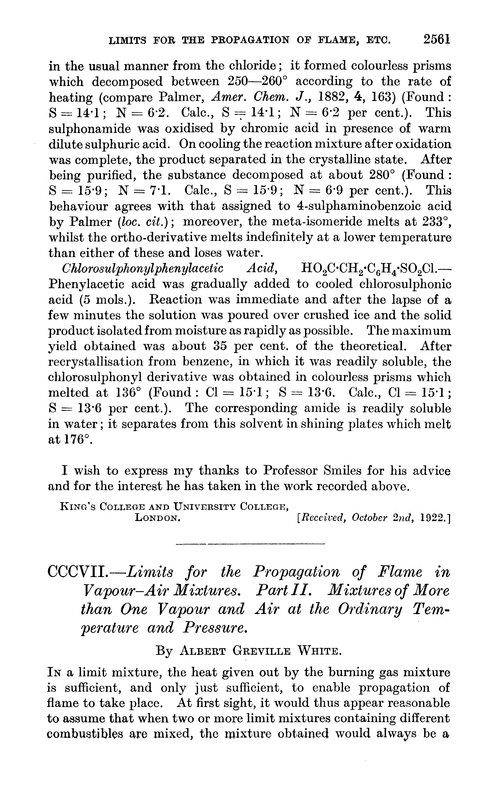 CCCVII.—Limits for the propagation of flame in vapour–air mixtures. Part II. Mixtures of more than one vapour and air at the ordinary temperature and pressure
