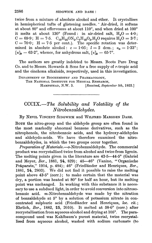 CCCIX.—The solubility and volatility of the nitrobenzaldehydes
