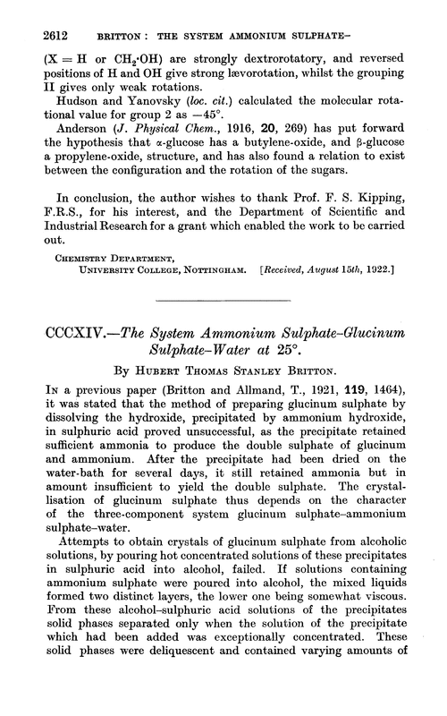 CCCXIV.—The system ammonium sulphate–glucinum sulphate–water at 25°