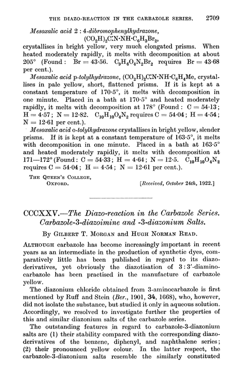 CCCXXV.—The diazo-reaction in the carbazole series. Carbazole-3-diazoimine and -3-diazonium salts