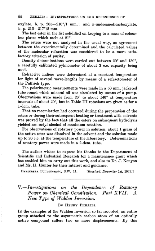 V.—Investigations on the dependence of rotatory power on chemical constitution. Part XVII. A new type of Walden inversion