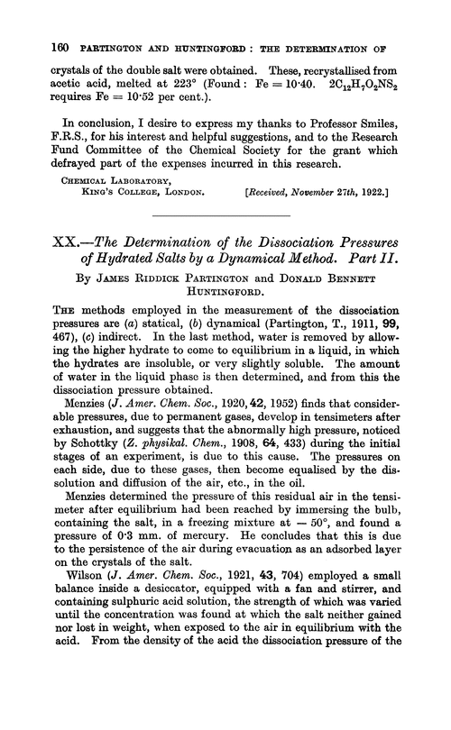 XX.—The determination of the dissociation pressures of hydrated salts by a dynamical method. Part II