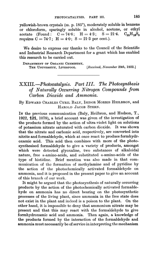 XXIII.—Photocatalysis. Part III. The photosynthesis of naturally occurring nitrogen compounds from carbon dioxide and ammonia