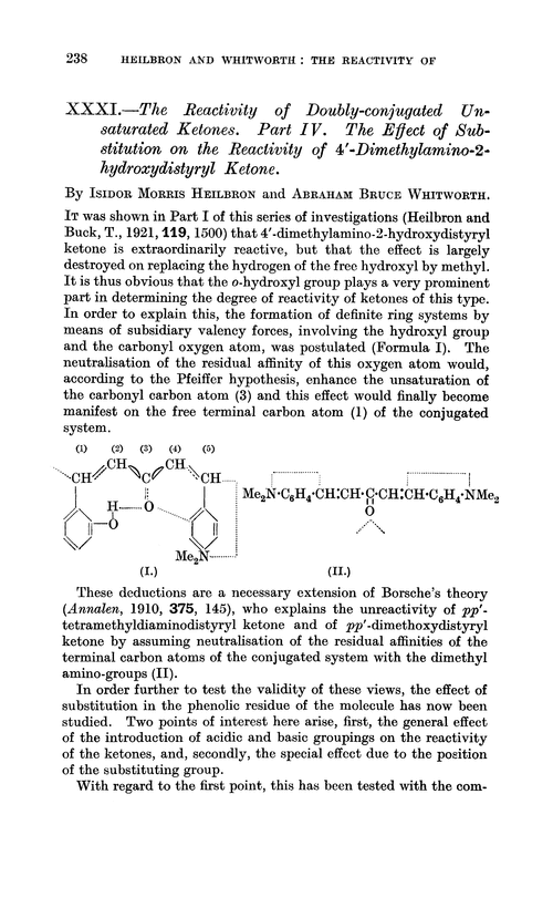 XXXI.—The reactivity of doubly-conjugated unsaturated ketones. Part IV. The effect of substitution on the reactivity of 4′-dimethylamino-2-hydroxydistyryl ketone