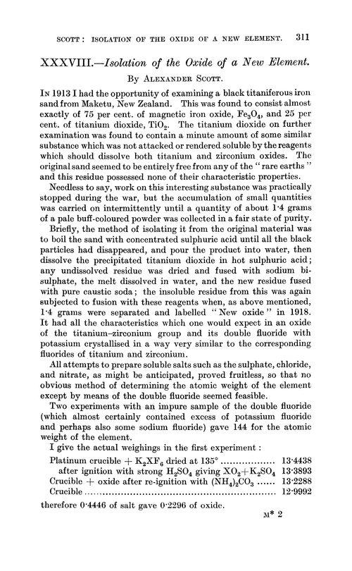 XXXVIII.—Isolation of the oxide of a new element