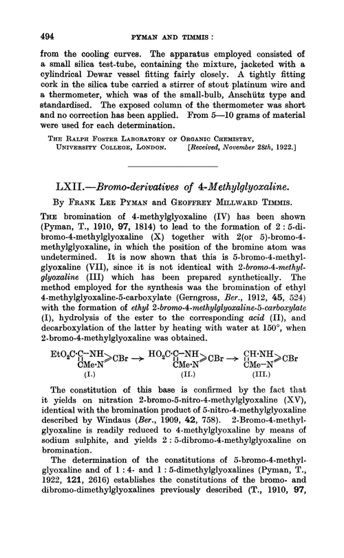 LXII.—Bromo-derivatives of 4-methylglyoxaline