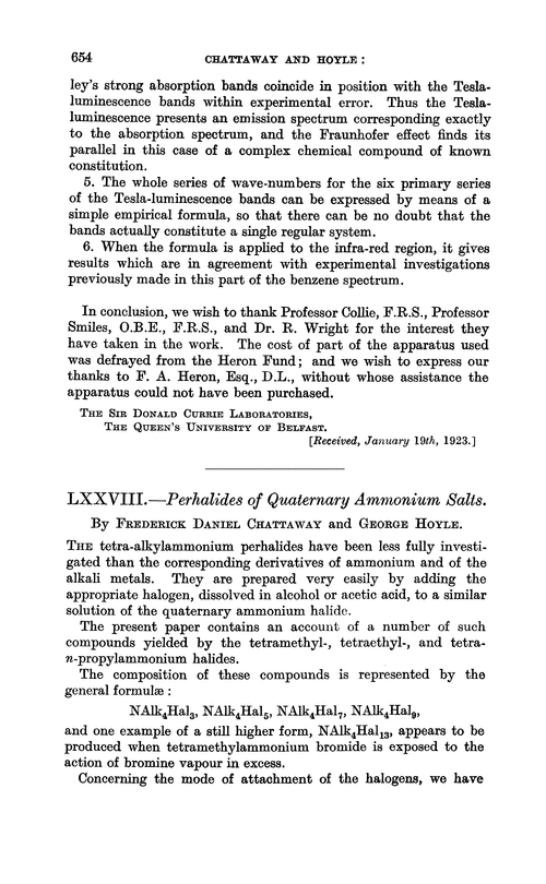 LXXVIII.—Perhalides of quaternary ammonium salts