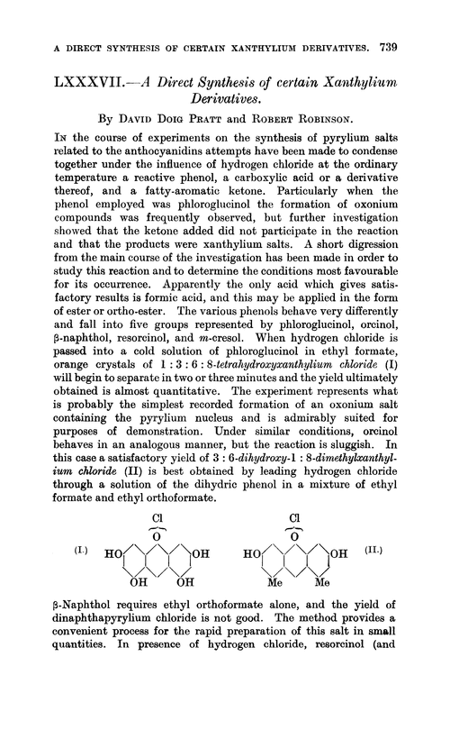 LXXXVII.—A direct synthesis of certain xanthylium derivatives