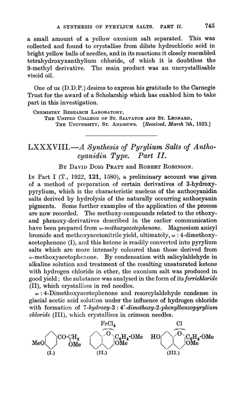 LXXXVIII.—A synthesis of pyrylium salts of antho-cyanidin type. Part II